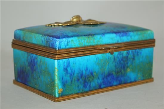 A Sevres turquoise blue and green souffle glazed box and cover, 1930s, probably Paul Milet, 17cm